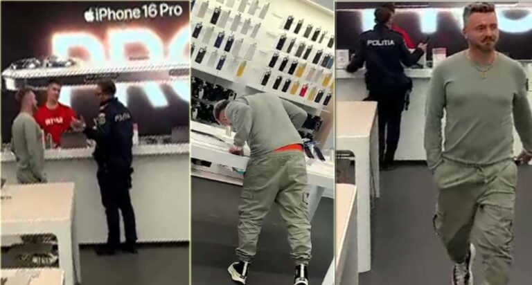 VIDEO / A vrut să ia un telefon, dar l-a luat la întrebări un polițist! Tavi Clonda a plecat cu mâna goală