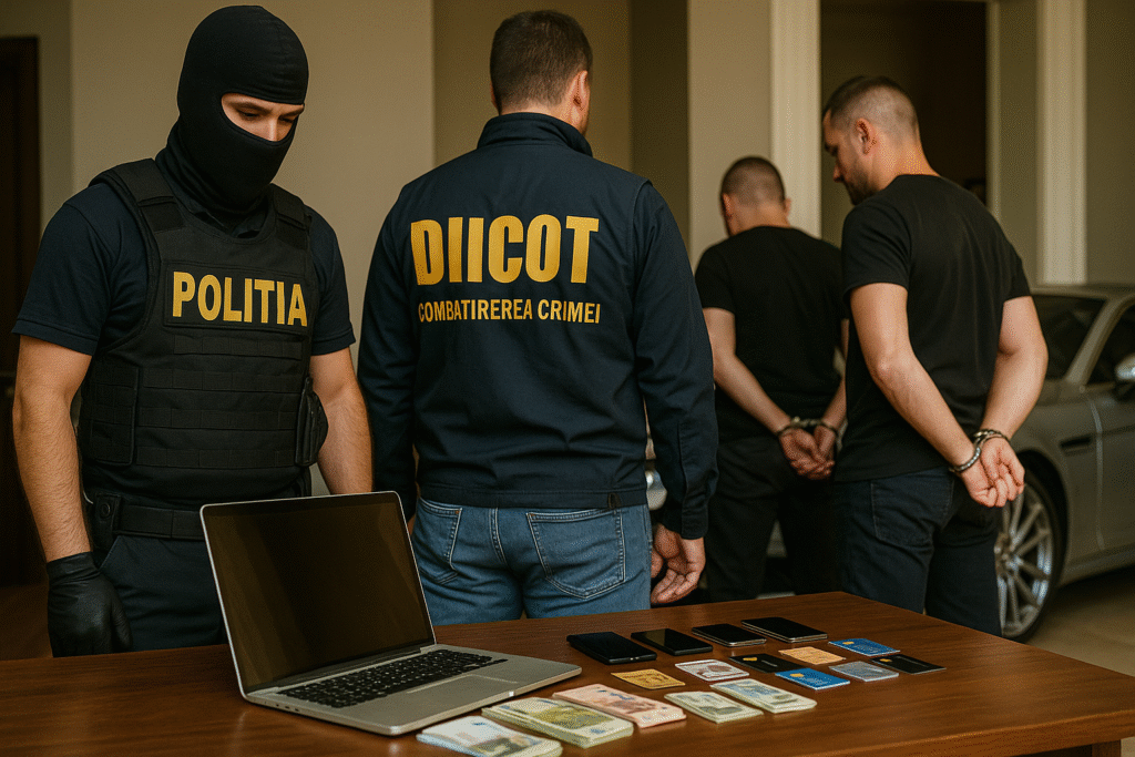 Percheziții de amploare în Ilfov, Giurgiu și Călărași. 13 persoane reținute într-un dosar de fraudă informatică și spălare de bani!
