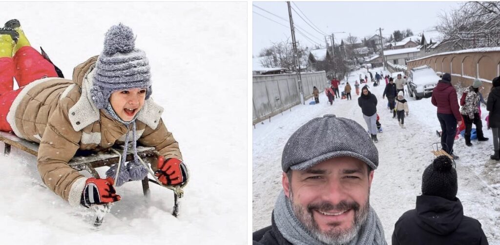 O stradă din comuna Berceni, transformată în pârtie de săniuș pentru copii. Decizia primarului George Ene, salutată de comunitate